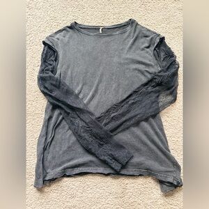 Free People Black Lace Long Sleeve Top - Size Small